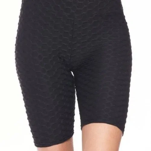 Kylie Scrunch Butt Anti Cellulite Honeycomb Texture Biker Shorts Black