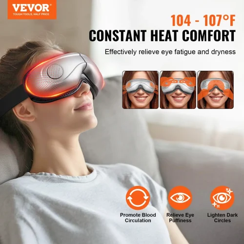 VEVOR Heated Eye Massager Eye Care Device 5 Modes Bluetooth Music 180 Foldable