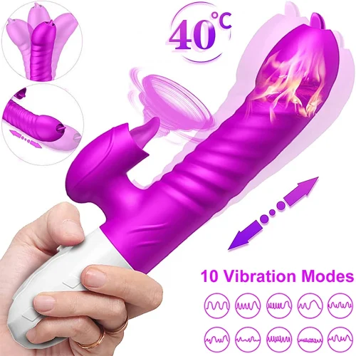 Vibrator for Women 2 in 1 Licking Machine Clitoris Stimulator G-Spot Powerful Vibro Dildo Wand Female Clit Sucker Adult Sex Toys
